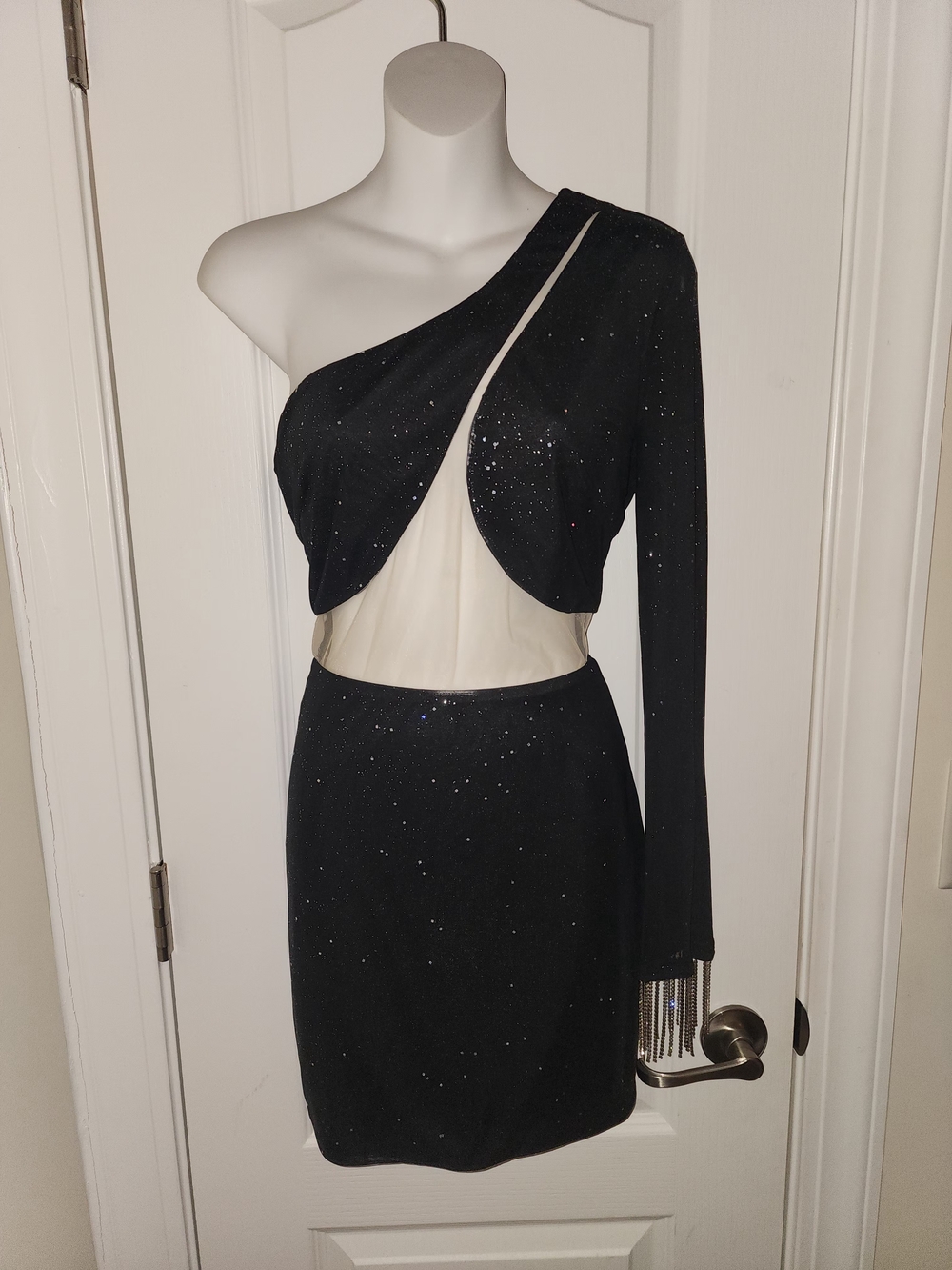 Black One-Shoulder Cutout Dress with Sparkle